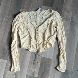 Urban Outfitters Cream Button-Front Crop Top